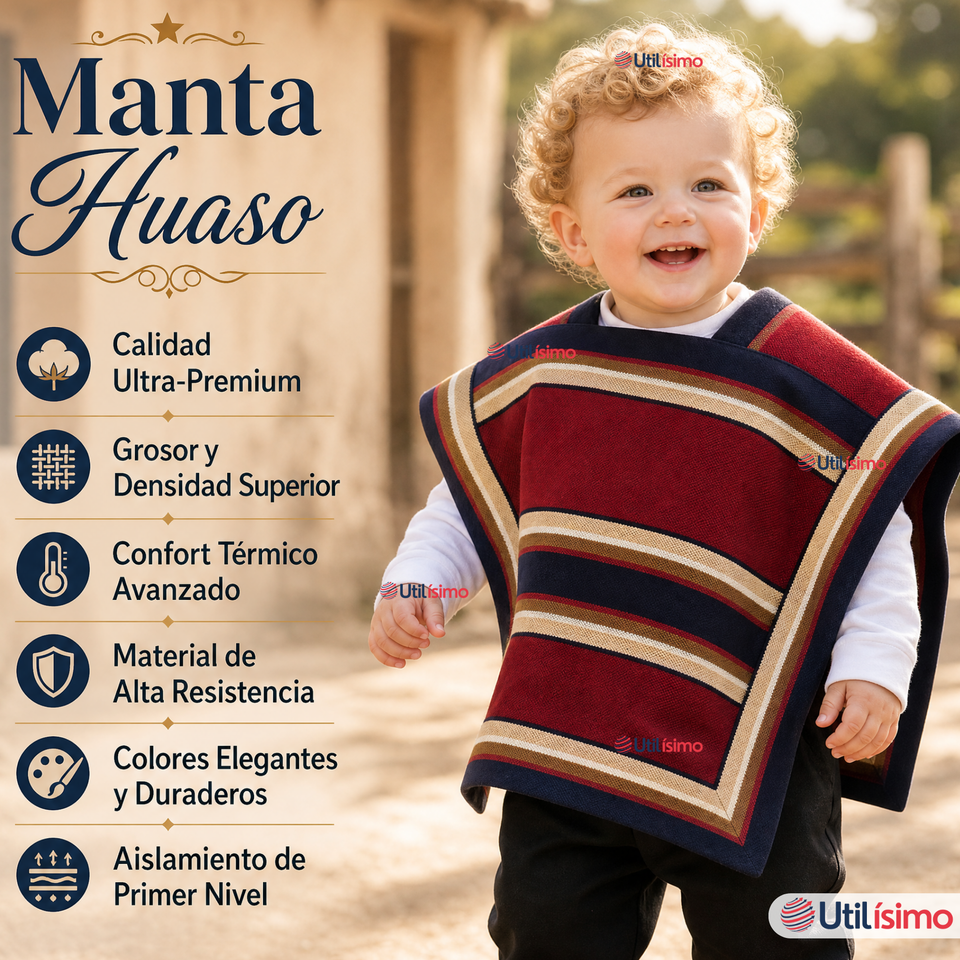 Pack 3 Mantas Poncho Huaso Niño Baile Cueca Fiestas Patrias