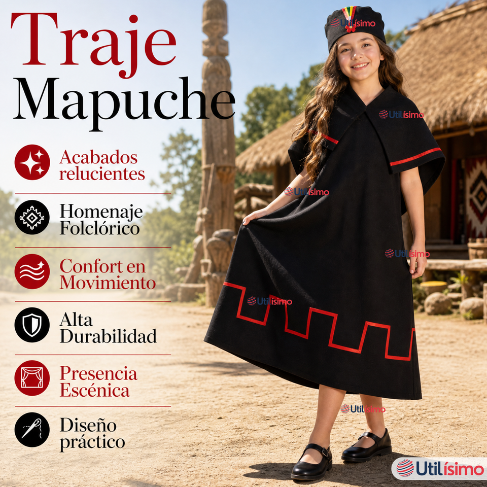 Pack 3 Trajes Típicos Vestidos Mapuche 9 Piezas Juvenil Fechas Patrias