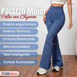 Calza Polar Con Chiporro Palazzo Mujer Elasticada Térmica Azul Jeans