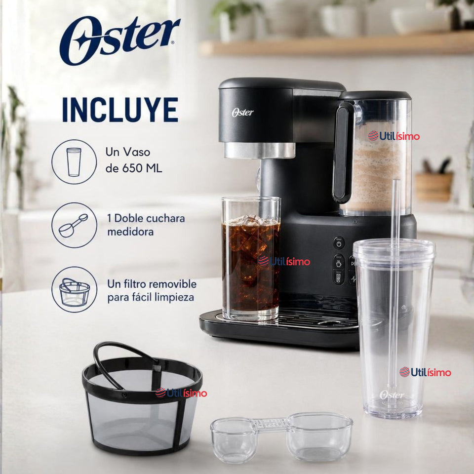 Cafetera para Frappé Oster® con licuadora con 3 funcionalidades, negra, BVSTDC03B