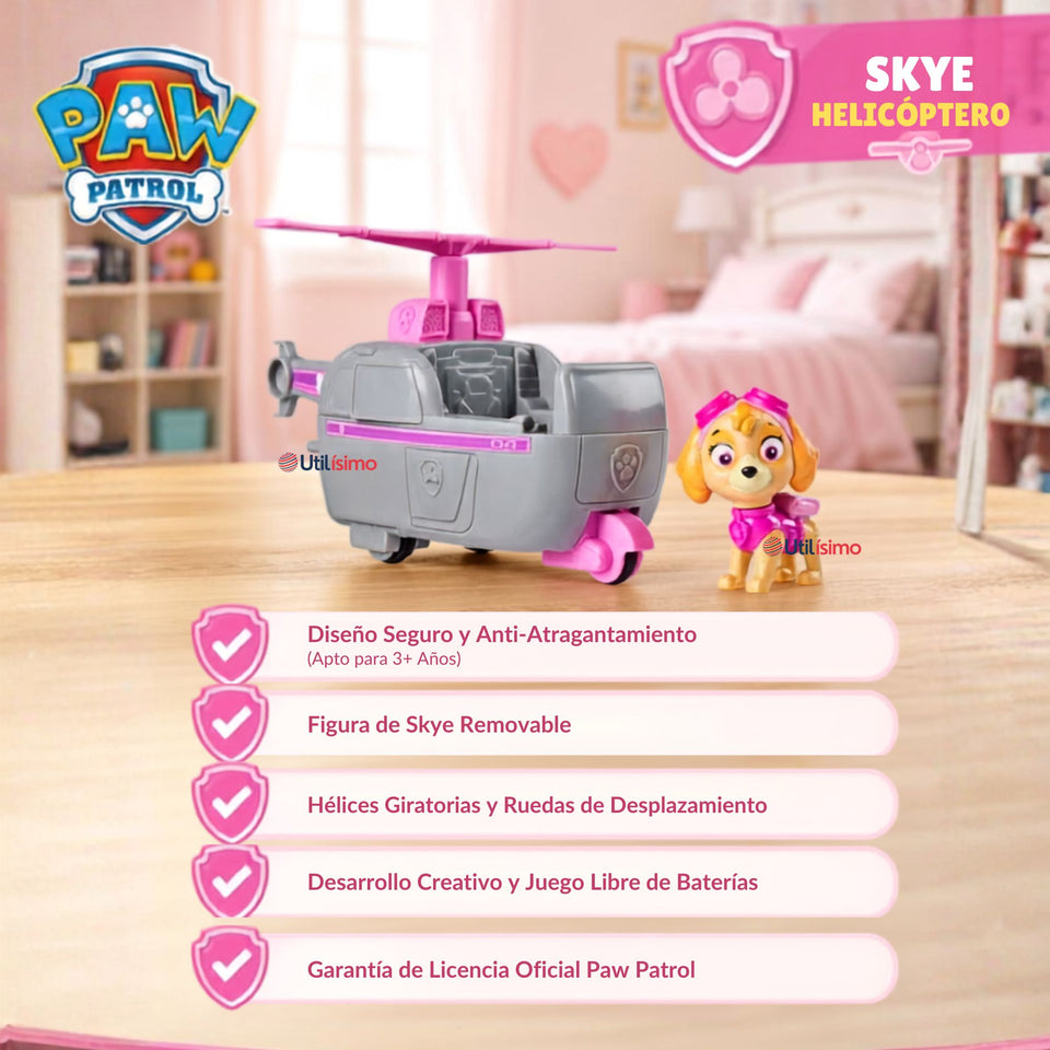 Helicóptero Skye Paw Patrol Con Figura Juguete Niña