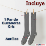 Bucaneras Escolares 1 Par Calcetines Acrílico Gris Premium Niña y Juvenil