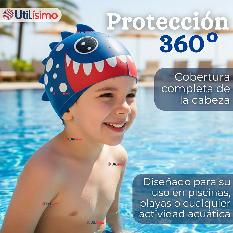 Gorro Gorra Natación Baño Diseño Tiburón Silicona Colores Surtidos 3 años En Adelante Niño