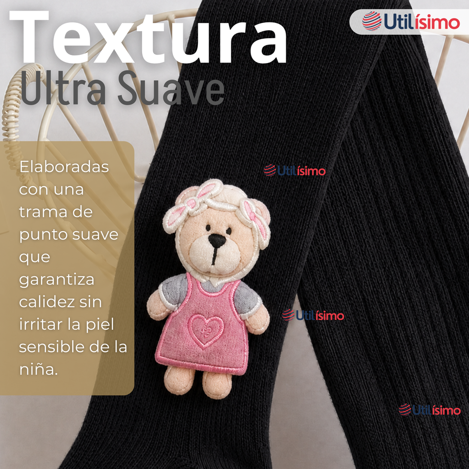 Panty 3D Osito Negro Tejida Niña Ballerina 78% Algodón Premium