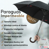 Paraguas Impermeable Grande 113Cm Sombrilla Automática Mango Largo Negro