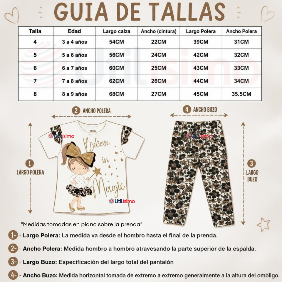 Conjunto 2 Piezas Camiseta y Pantalón 100% Algodón Niña Tedmimak Golden Magic