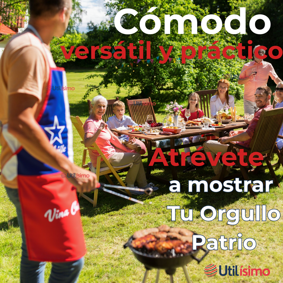 Pack 3 Delantal Cocina Fiestas Patrias Bandera Chilena 60X90 CM Viva Chile