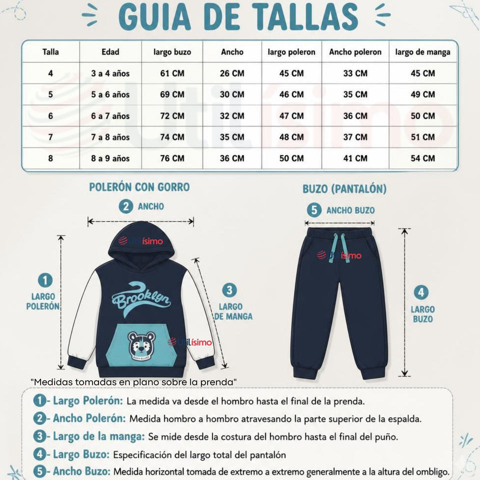 Conjunto 2 Piezas Polerón y Buzo 100% Algodón Tedmimak Niño Brooklyn Blue