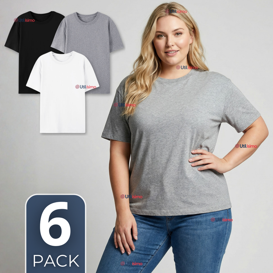 Pack 6 Camisetas Poleras 100% Algodón Básica Lisa Elástica Mujer Colores Surtidos
