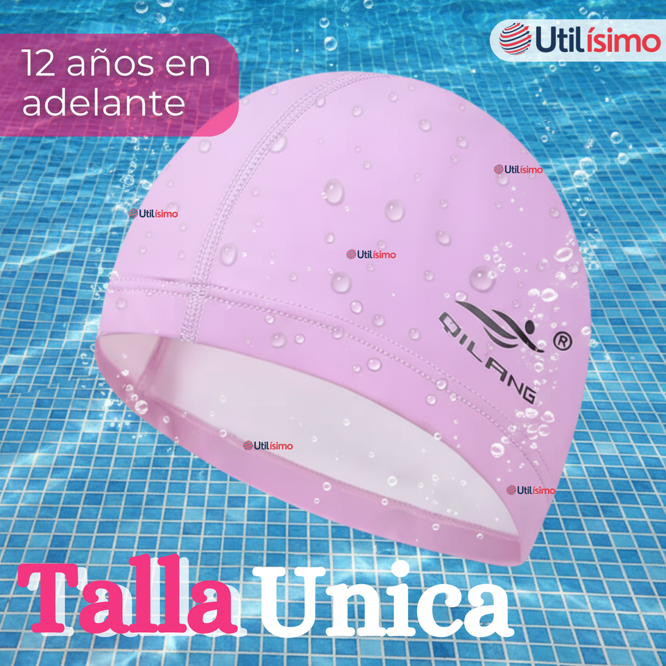 Gorro Gorra Natación Baño Poliuretano Color Rosado 12 Años En Adelante