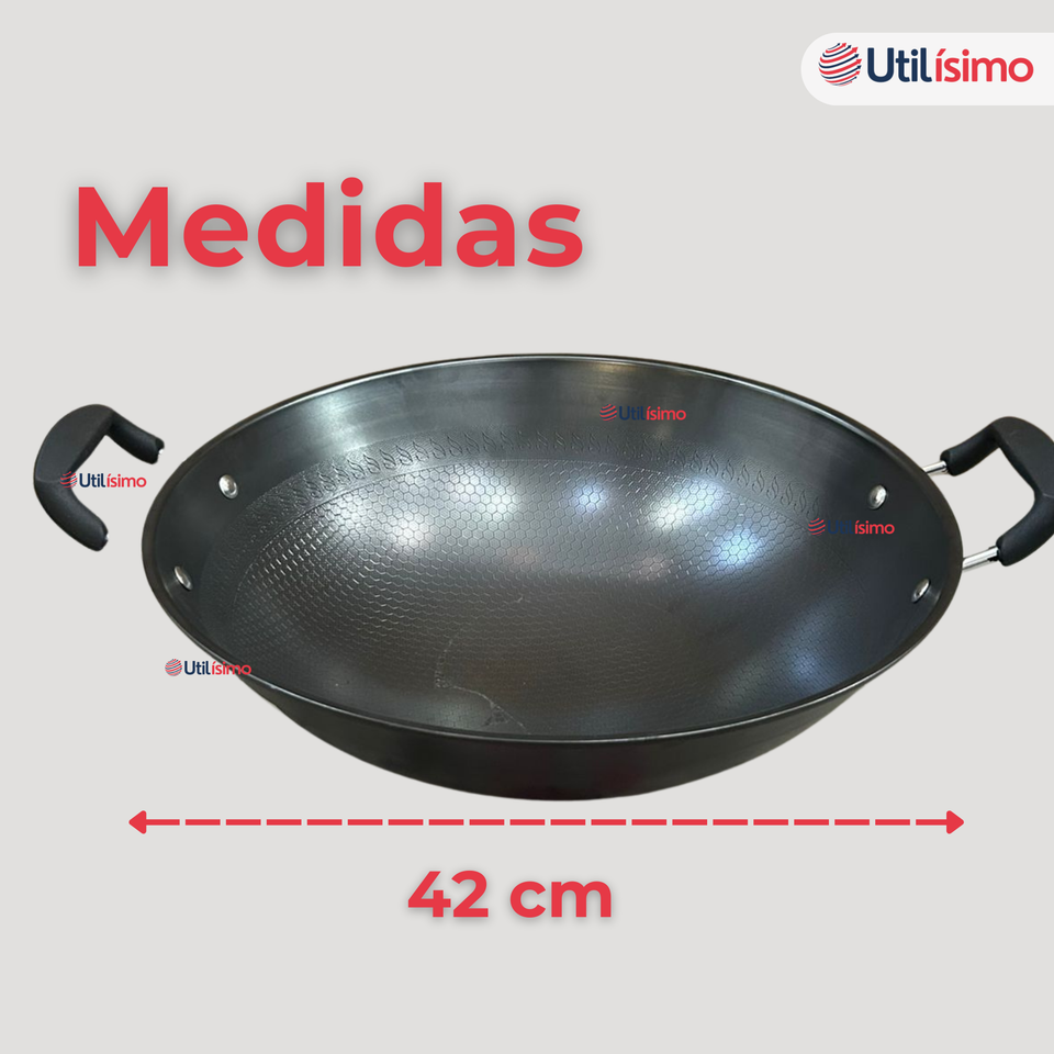 Wok Acero Inoxidable Antiadherente 42 cm Color Negro