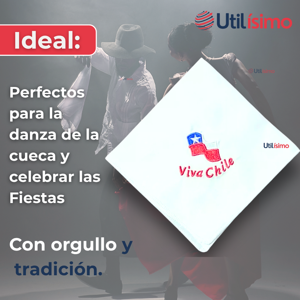 Pack 3 Pañuelos Baile Cueca 36 CM Bordados Fiestas Patrias Surtidos