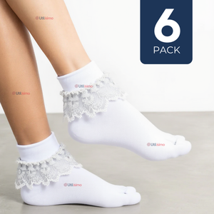 Pack 6 De Calcetines Con Vuelo Blanco Niña Algodón Fiestas Patrias De 3 Meses a 10 años