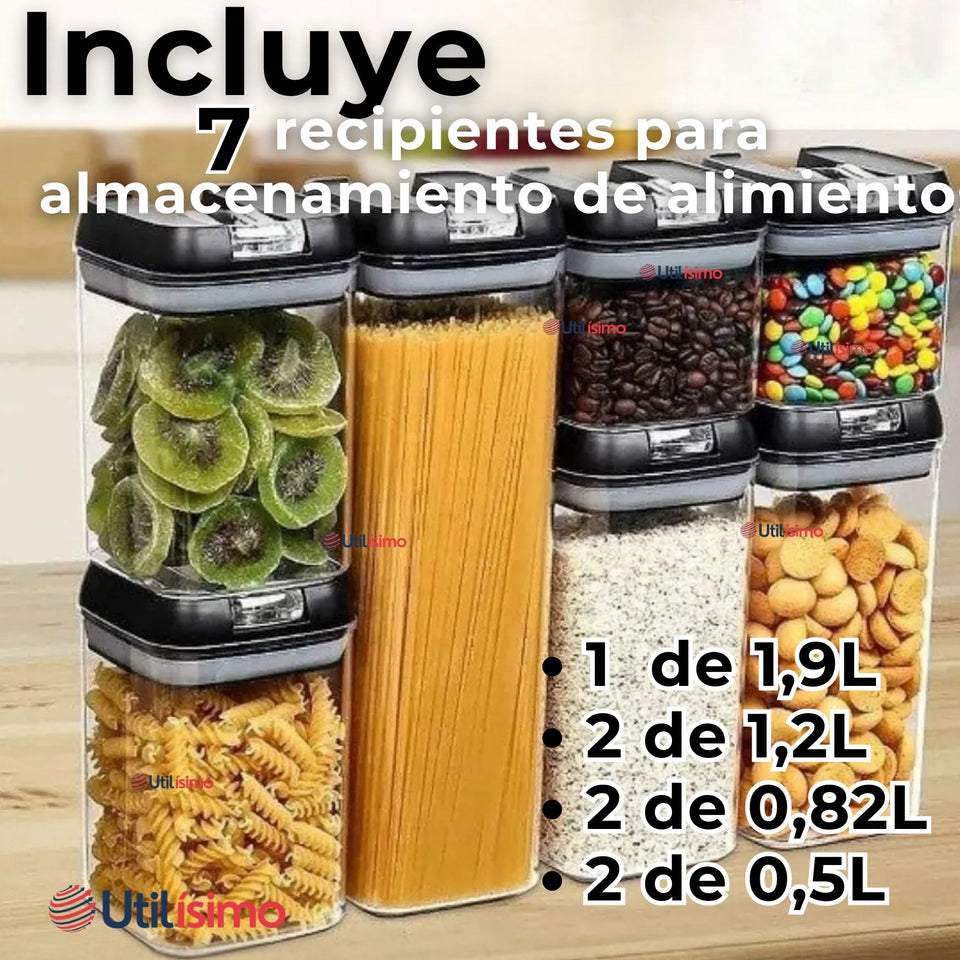 Set Contenedores de Alimentos 7 Piezas Herméticos De Plastico Cocina Despensa Negro