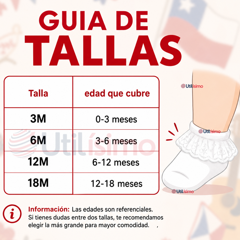 1 Par Calcetines Encaje Vuelos Bebé Algodón Fiestas Patrias Infantil