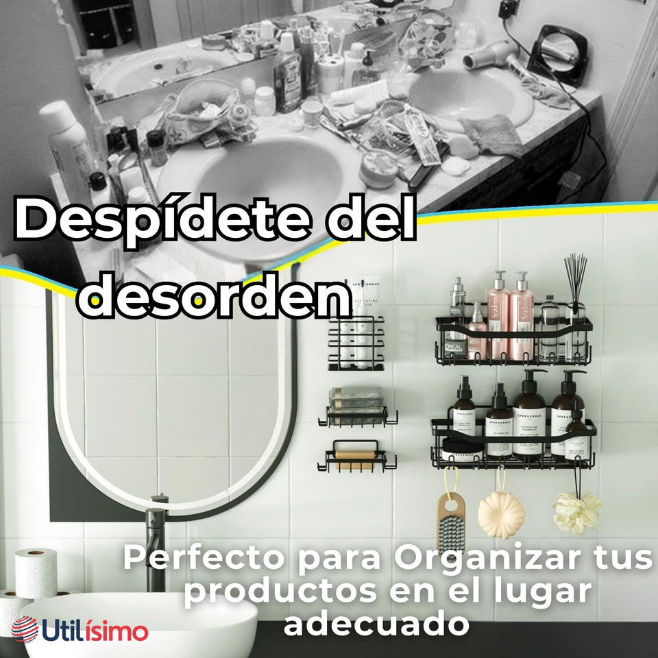 Set Organizador de Ducha 5 Piezas Acero Inoxidable Instalación Adhesiva