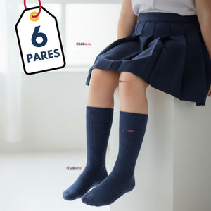 Pack 6 Calcetínes Escolares Corto Acrílico Azul Niño y Niña