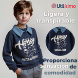 Polerón Estilo Pique Manga Larga Niño 100% Algodón Azul