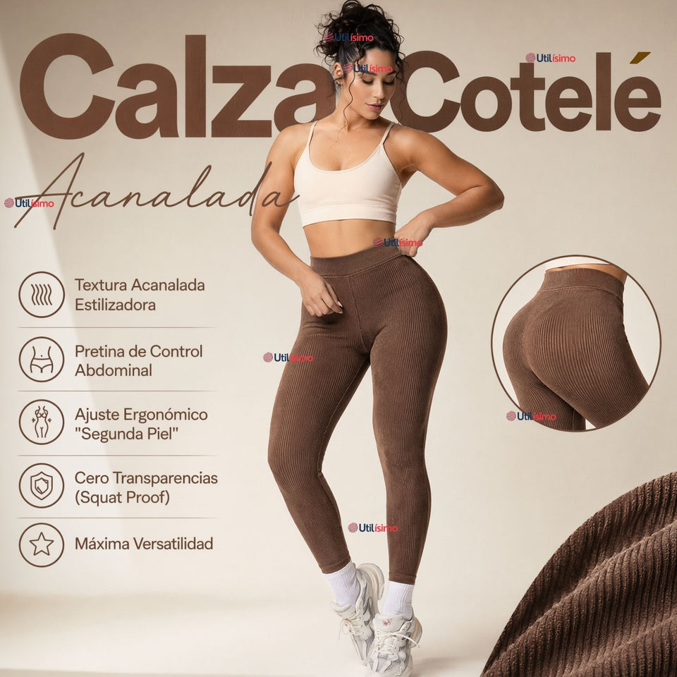 Calza Acanalada Cotelé Polar Con Chiporro Térmica Mujer Elásticada Café