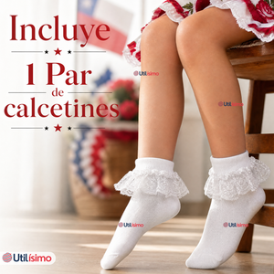 1 Par Calcetines Encaje Vuelos Niña Algodón Fiestas Patrias