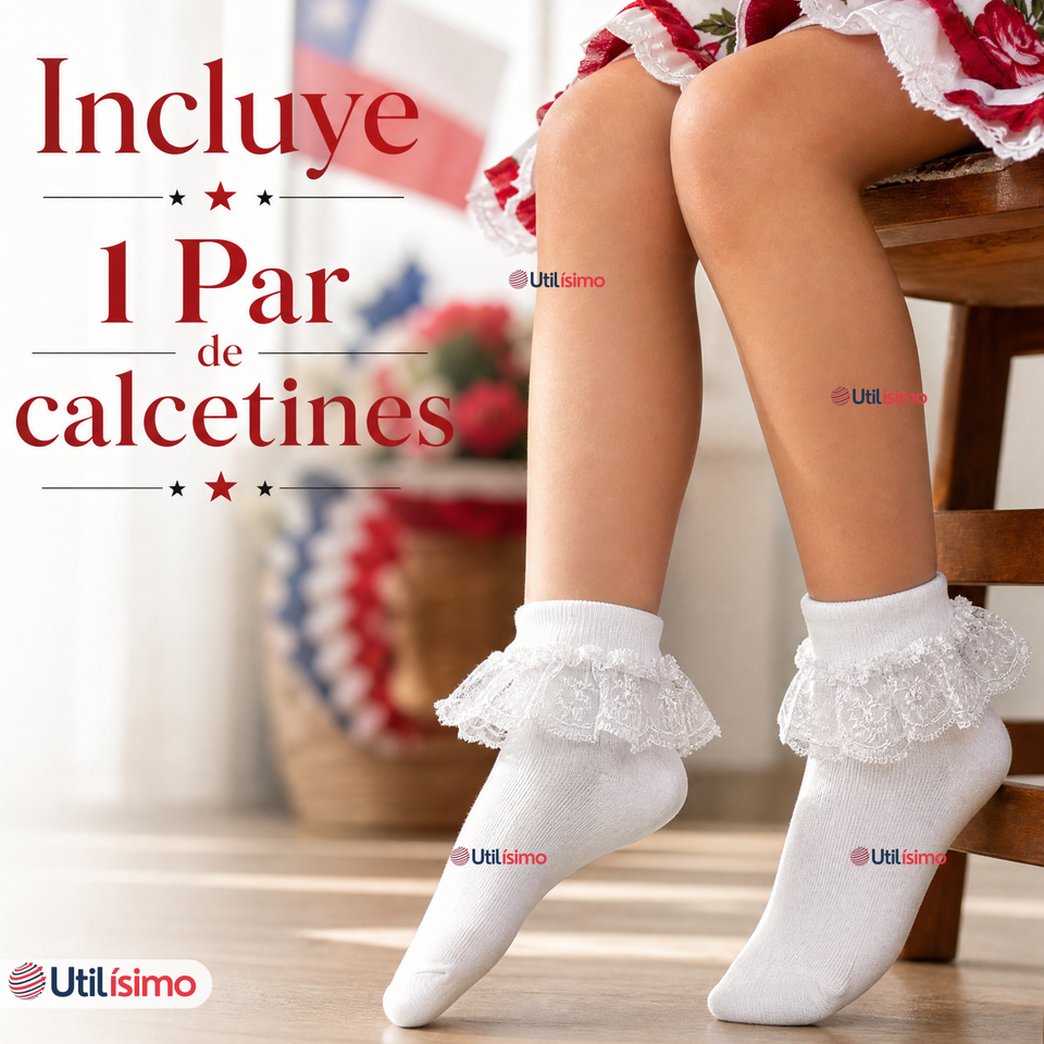 1 Par Calcetines Encaje Vuelos Niña Algodón Fiestas Patrias