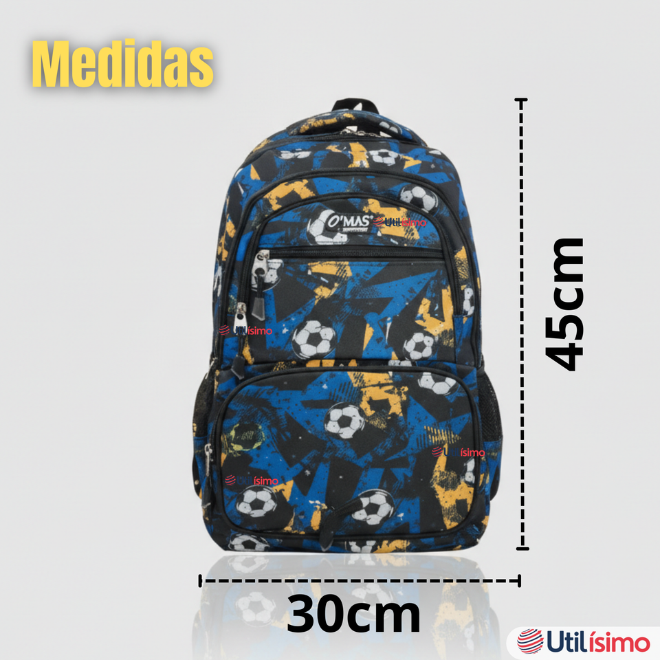 Mochila Escolar Kit Con Estuche y Lonchera 45cm Tela Oxford Futbol Niño