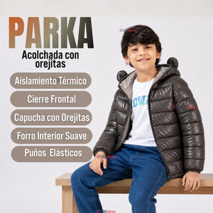 Parka Bebé Niño Negra Térmica Acolchada Con Orejitas Black Winter