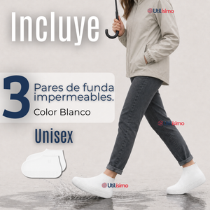 Pack 3 Pares Fundas Cubre Zapatos Blanco Impermeable Surtidas Silicona Antideslizante
