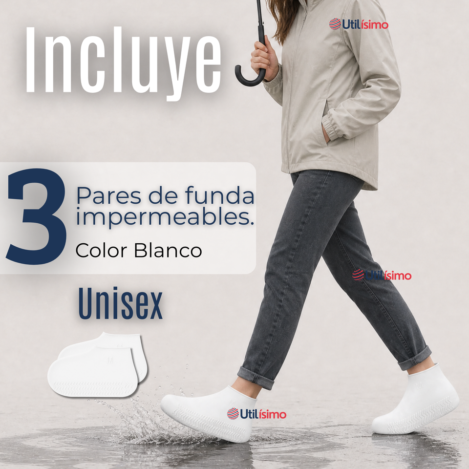 Pack 3 Pares Fundas Cubre Zapatos Blanco Impermeable Surtidas Silicona Antideslizante
