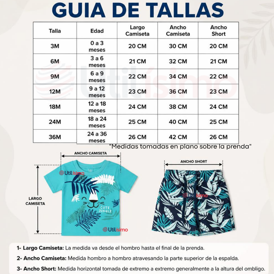 Conjunto 2 Piezas Camiseta y Short 100% Algodón Bebé Niño Tropical Blue