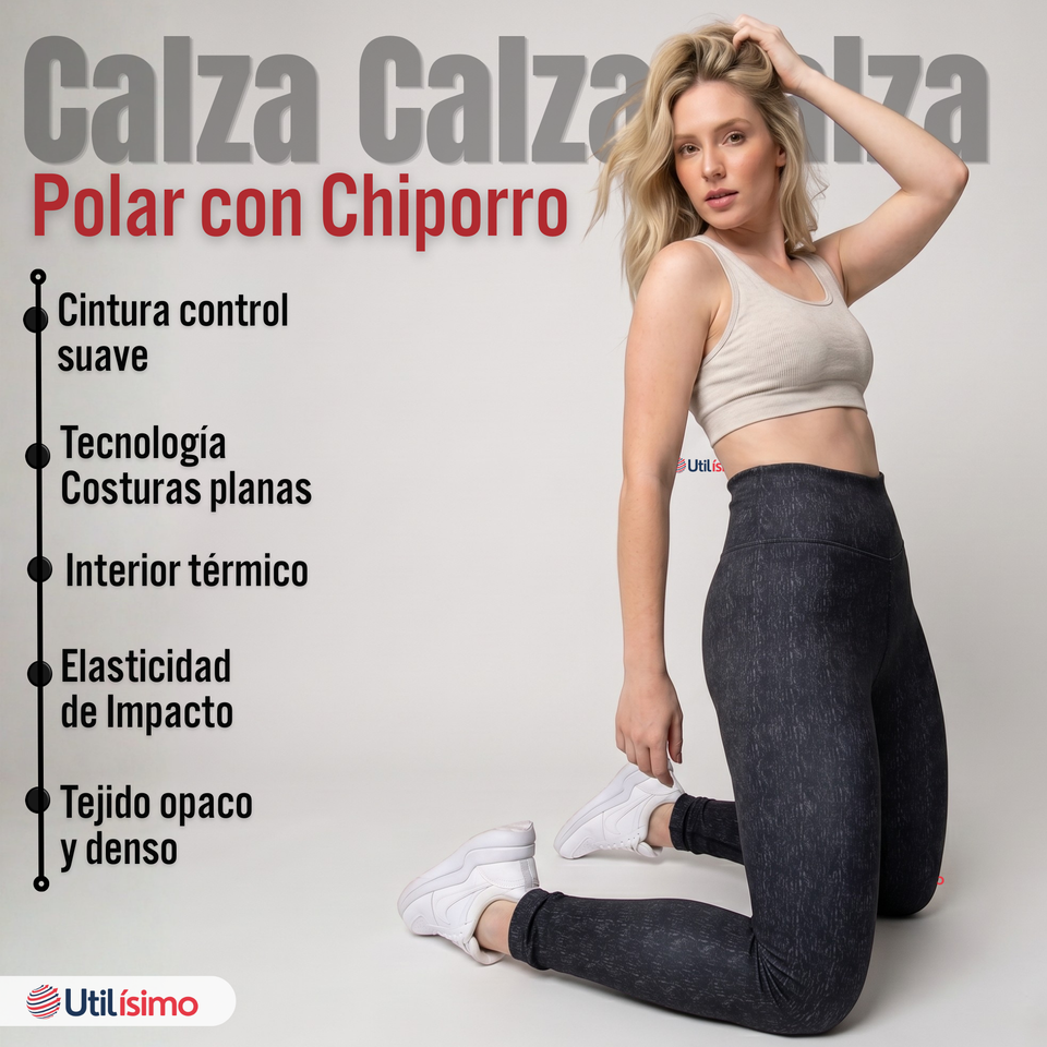Calza Polar Con Chiporro Térmica Mujer Elásticada Negro Jeans