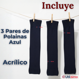 Pack 3 Polainas Escolares Invierno Abrigadoras Niña Azul Acrílico