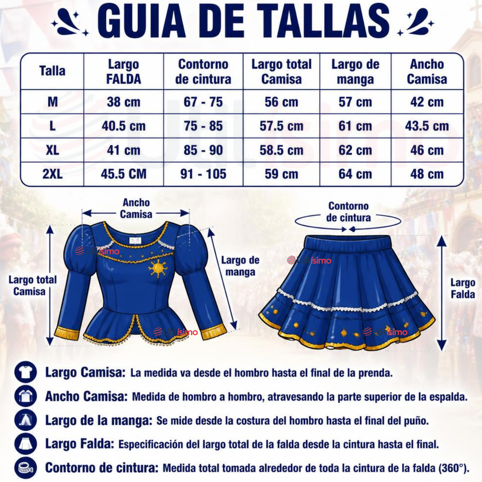 Traje Caporal Típico 2 Piezas Azul Mujer Fiestas Patrias