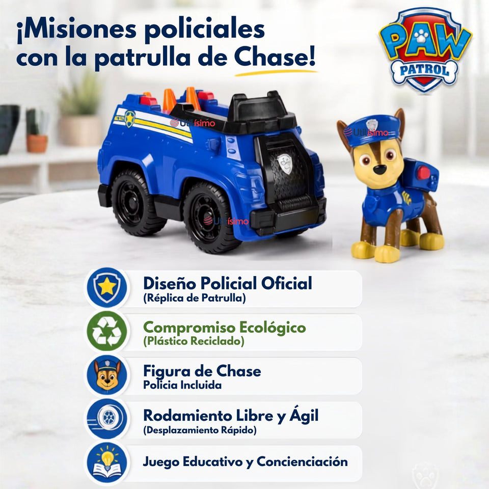 Vehículo Patrulla de Chase Paw Patrol con Figura Coche de Policía para Niños