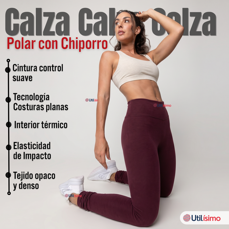 Calza Polar Con Chiporro Térmica Mujer Elasticada Burdeo