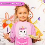 Pack 3 Delantal Infantil Niña Manga Larga Con Bolsillo Colores Surtidos
