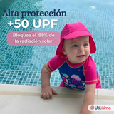 Traje De Baño Manga Corta Pantalón Con Gorro 3 Piezas Bebé Niña Marine Adventure