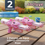 Pack 2 Pistolas Lanza Agua Dinosaurio Color Rosado Juguete 40cm Niña