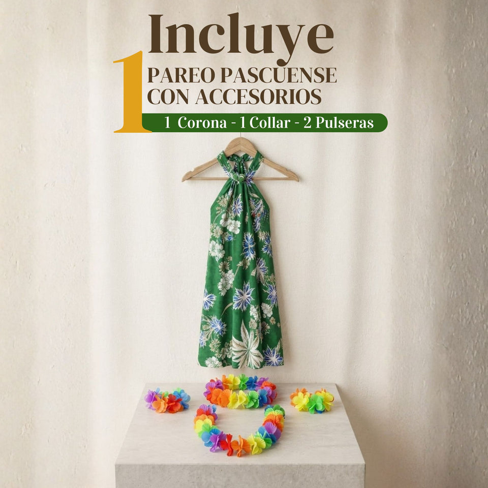Traje Páscuense Pareo Hawaiano Verde Niña Con Accesorios