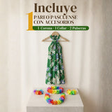 Traje Páscuense Pareo Hawaiano Verde Niña Con Accesorios