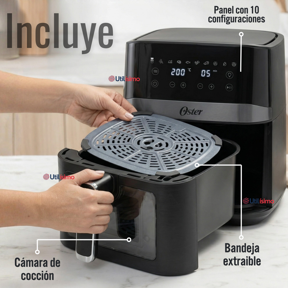 Freidora de aire digital Oster® con recubrimiento Oster® DiamondForce, 4L de capacidad, CKSTAF40WDDF 1300W