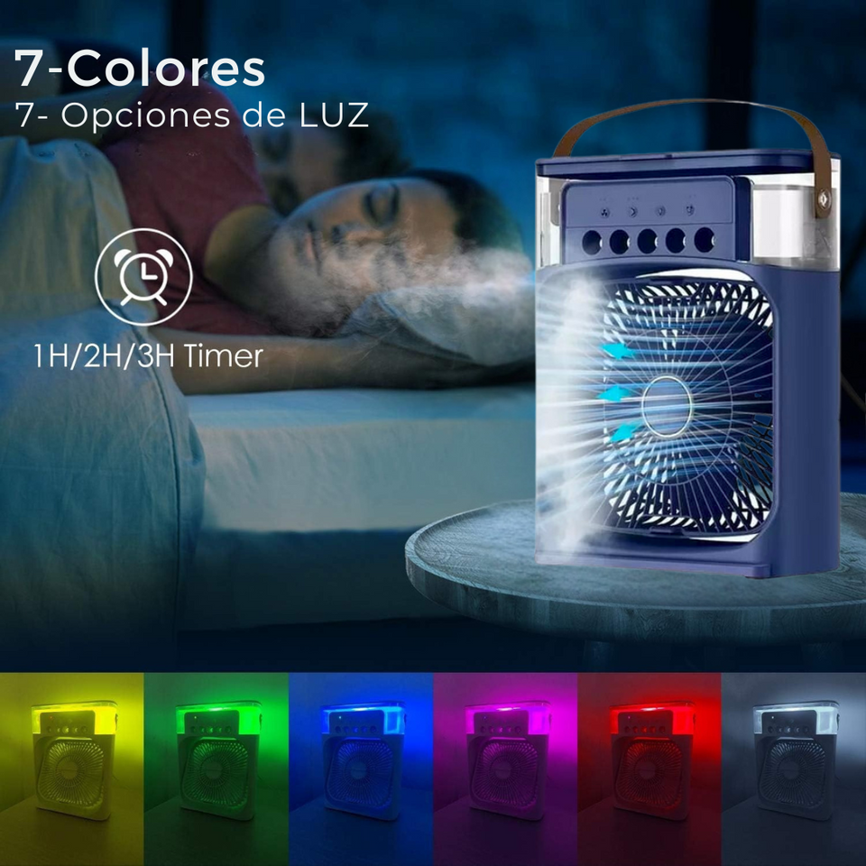 Climatizador Portátil Frío 4 en 1 Ventilador Humificador Enfriador Lampara LED 220v USB Azul