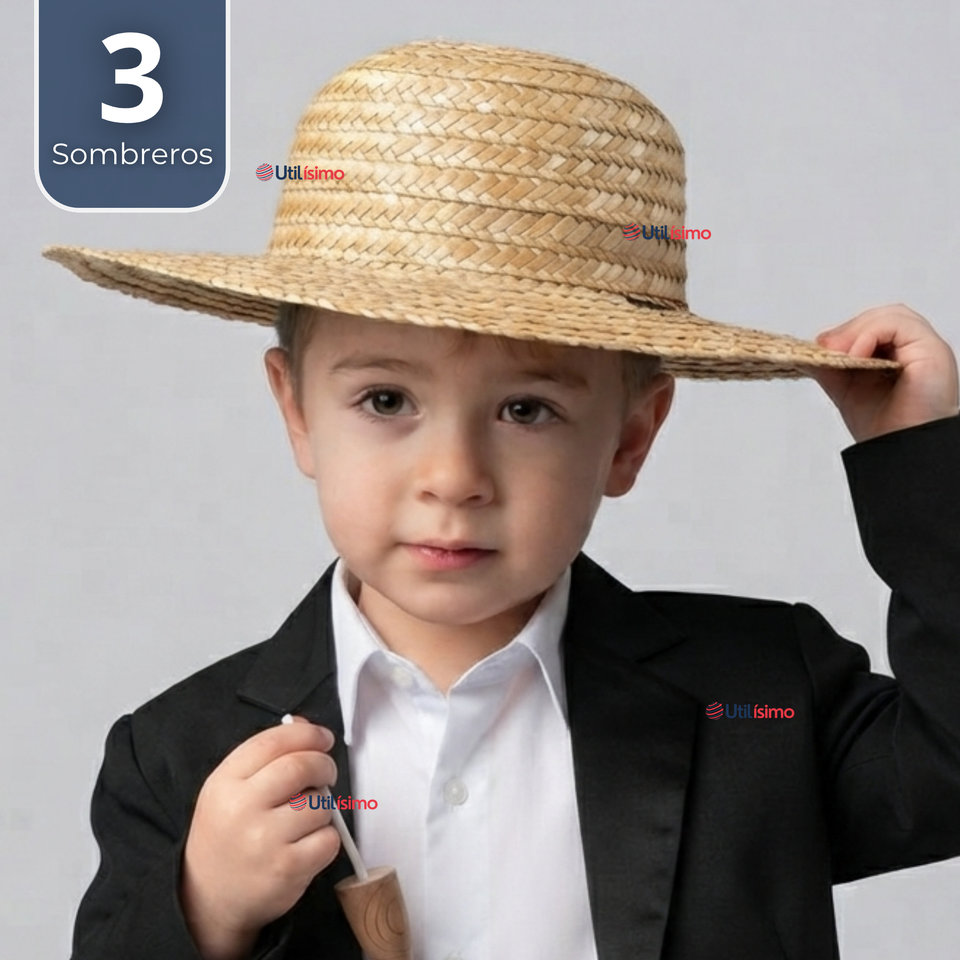 Pack 3 Sombreros Chupalla Huaso Niño Fiestas Patrias