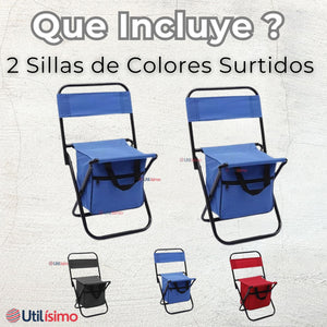 Pack 2 Sillas Plegables Con Bolso Portátil Camping Pesca Playa Colores Surtidos