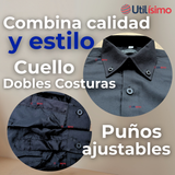 Camisa Casual De Vestir Manga Larga Cuello Americano 100% Algodón Negro