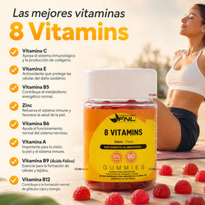 8 Vitamins Gummies 60 Gomitas Sabor Fresa FNL
