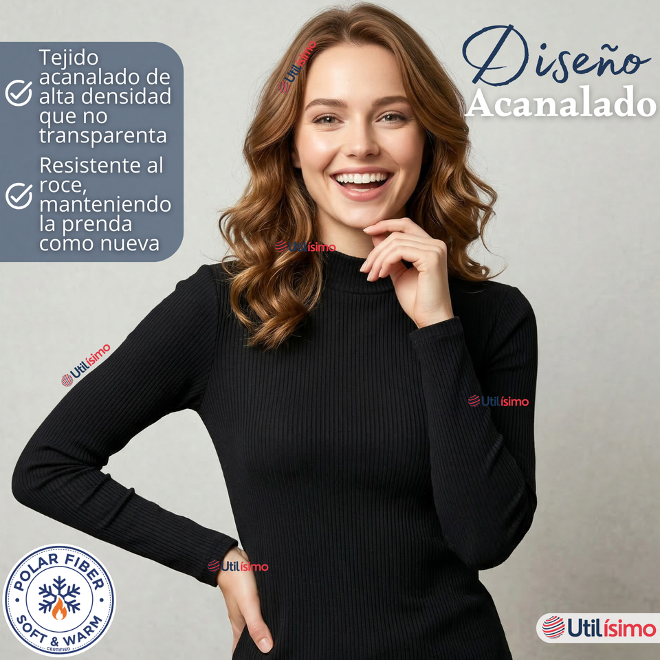 Pack 3 Camisetas Poleras Polar Primera Capa Acanalada Cuello Beatle Manga Larga Colores Surtidos Mujer