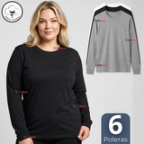 Pack 6 Camisetas Poleras 100% Algodón Manga Larga Cuello Redondo Primera Capa Mujer