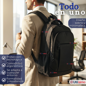 Mochila Multifuncional Ejecutiva Notebook Escolar Viaje Cabina Impermeable Resistente 49cm Negro 25L