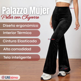 Pantalón Cotelé Palazzo Polar Con Chiporro Elasticado Térmico Negro